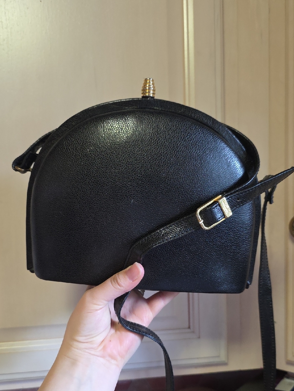 Structured Black Dome Crossbody with Gold-Tone Accents